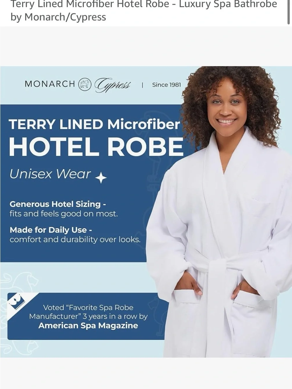 Terry Lined Microfiber Hotel Robe - Luxury Spa Bathrobe by Monarch/Cypress - Med